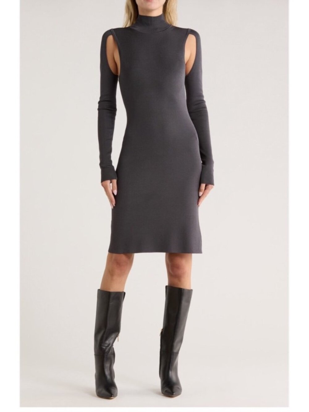 Helmut Lang grey Mock Neck Long Sleeve Cutout Dress size S